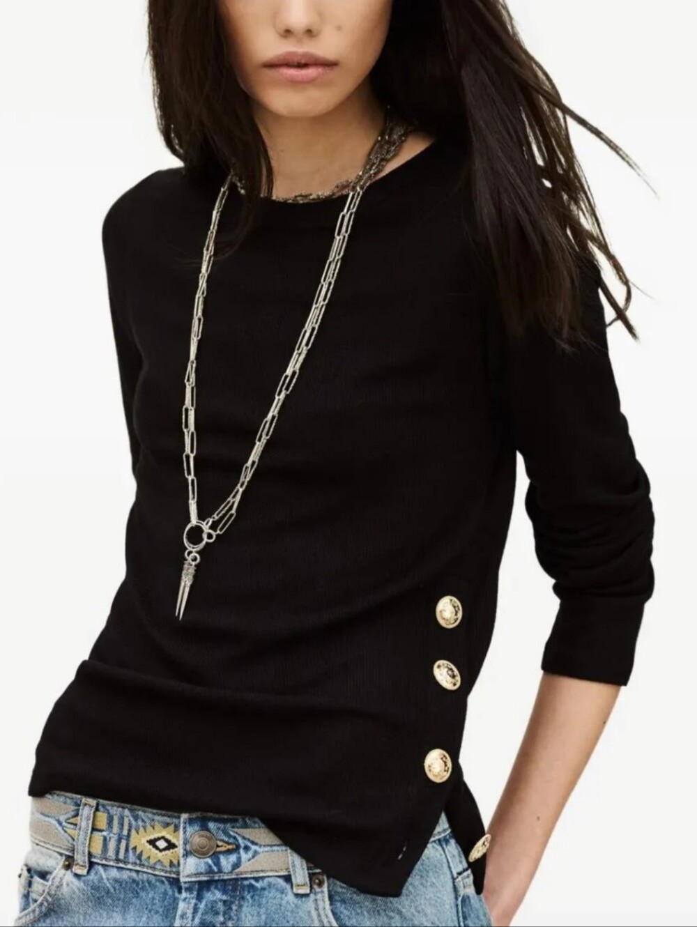Ba&sh Giulia Buttoned-Detail Long-Sleeve Top Size Small